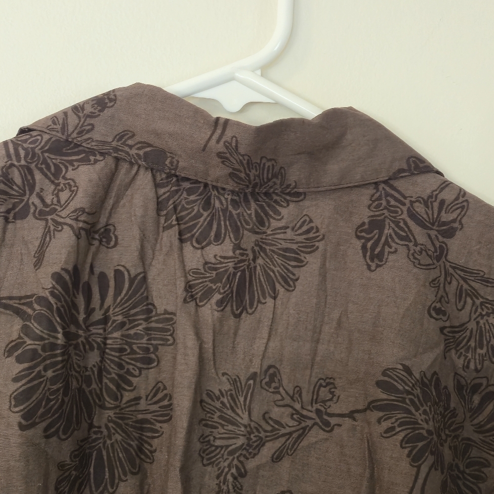 Denver Hayes XL Brown Floral Button-Down Blouse Botanical Nature Cottagecore - Picture 8 of 15